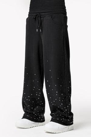 Obsidian Black Embellished Flared Sweat Pants