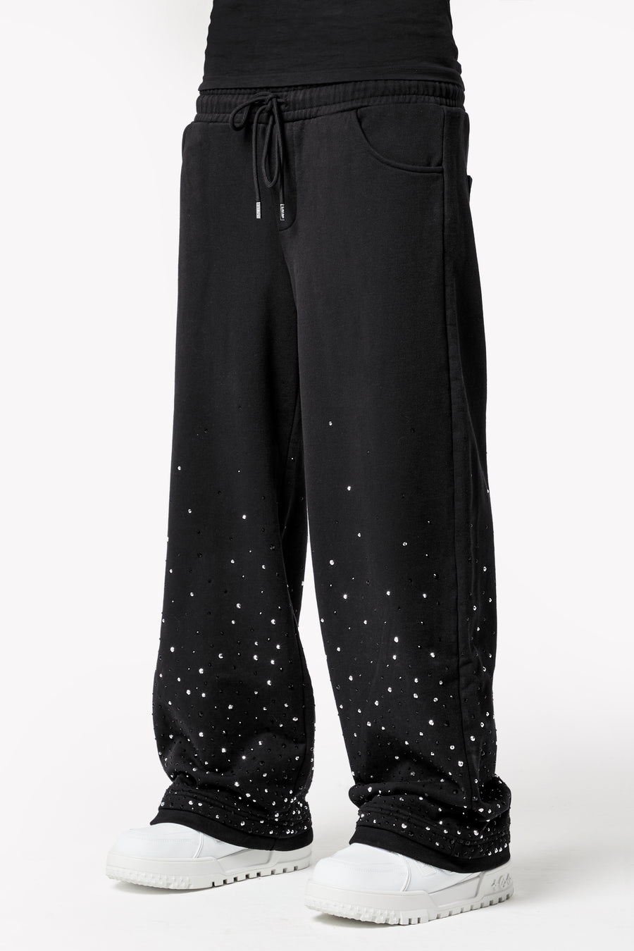 Obsidian Black Embellished Flared Sweat Pants