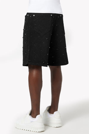 All Black Embellished Denim Shorts