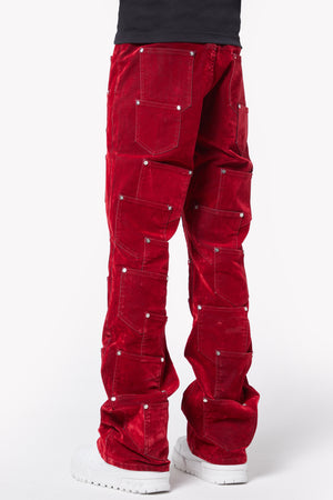 Velvet Red Pockets Flared Denim