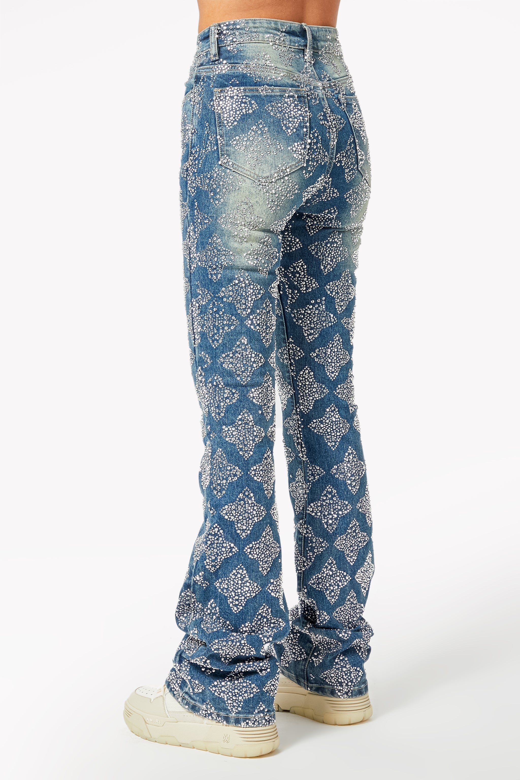Vintage Blue Embellished Stacked Denim