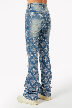 Vintage Blue Embellished Stacked Denim