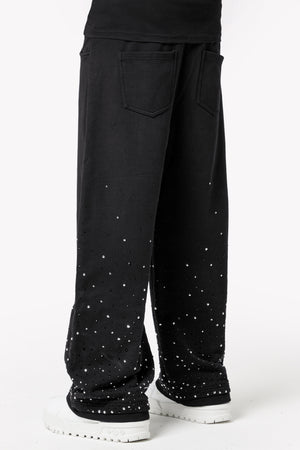 Obsidian Black Embellished Flared Sweat Pants