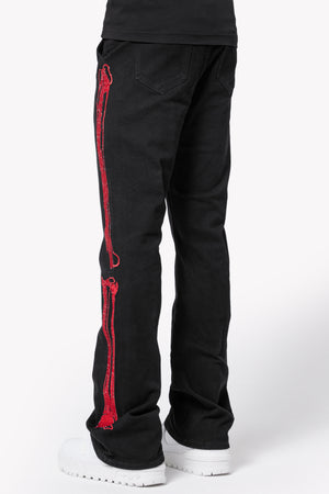 Obsidian Black Skeleton Flared Denim V2