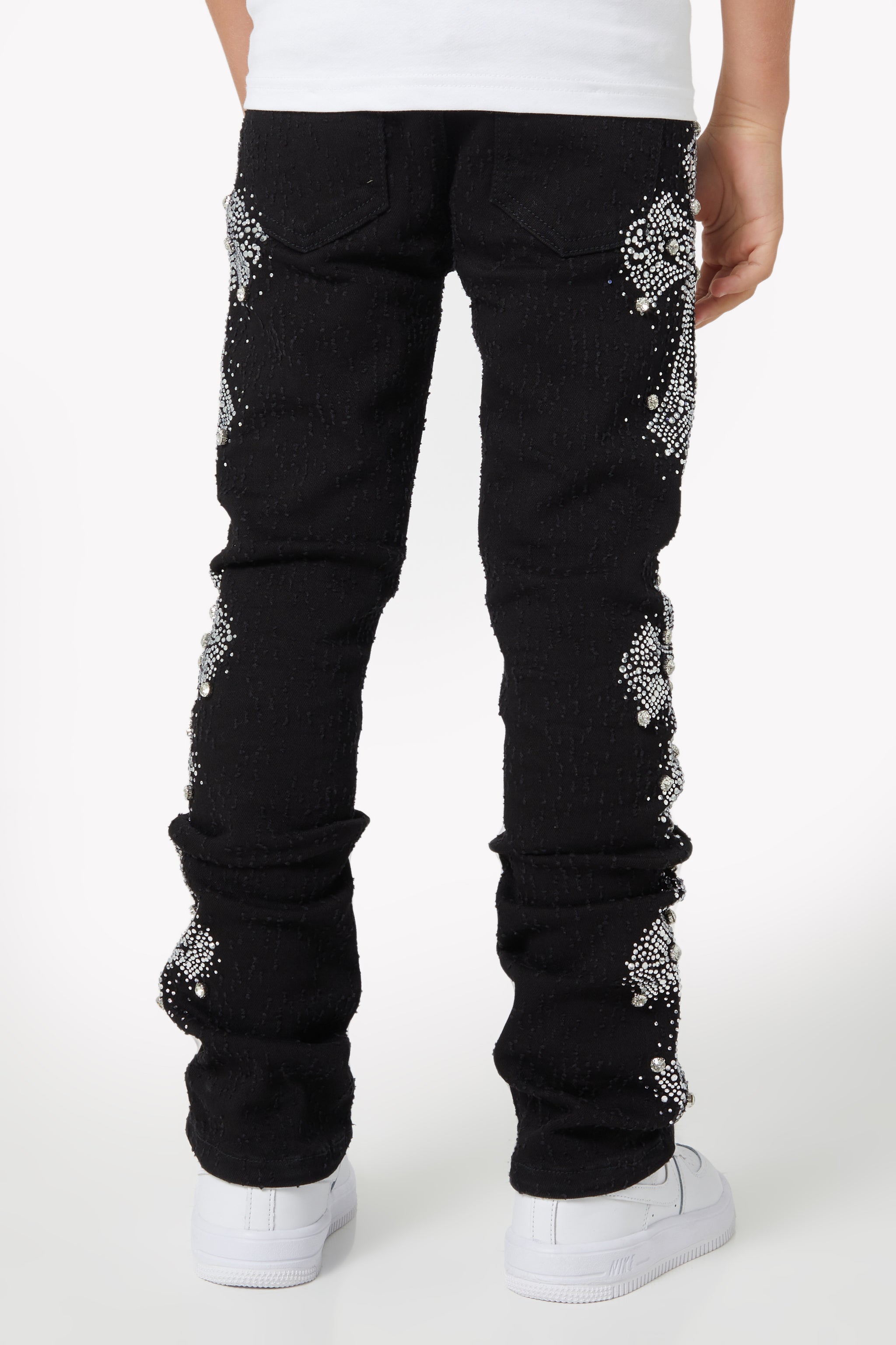 Obsidian Black Distressed Cross Kids Denim