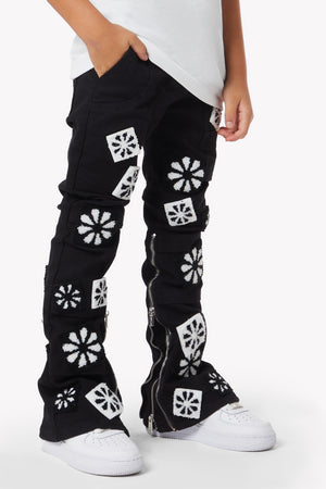 Obsidian Black Flowers Kids Denim