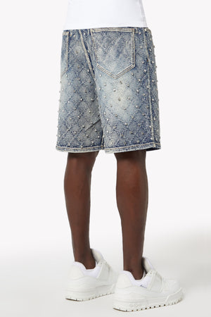 Aqua Blue Embellished Denim Shorts