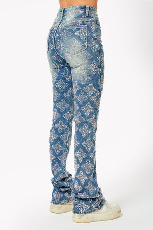 Vintage Blue Embellished Stacked Denim