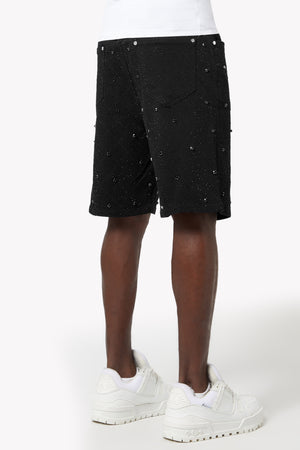 All Black Embellished Denim Shorts