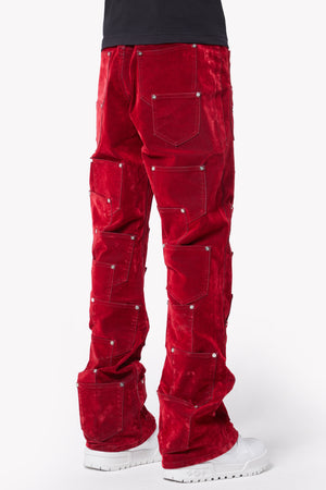 Velvet Red Pockets Flared Denim