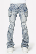 Aqua Blue Coffin Arc Embellished Denim