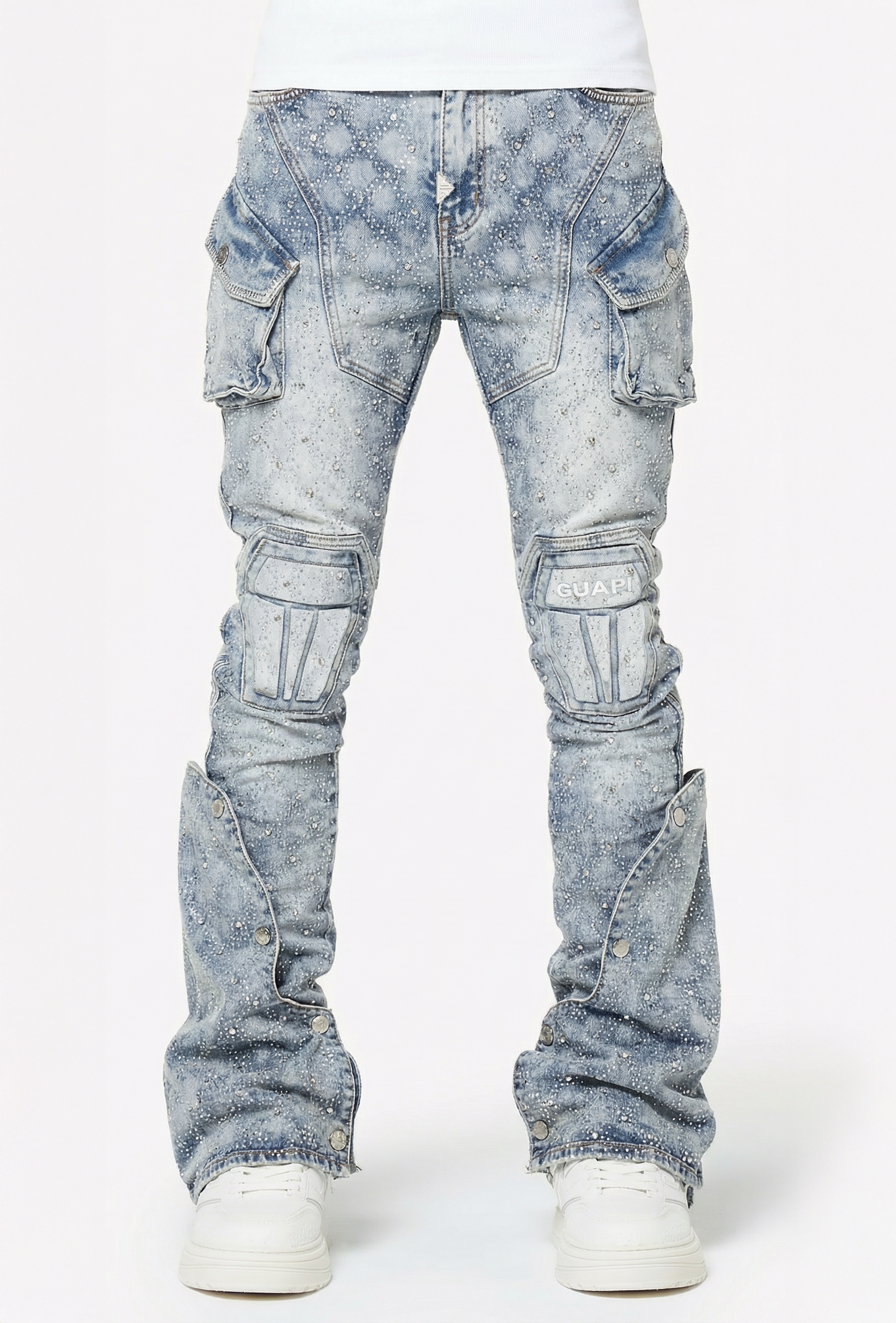 グアピ GUAPI / EMBELLISHED DENIM 30インチ Aqua Blue Coffin Arc Embellished Denim – GUAPI CLOTHING FZ-LLC