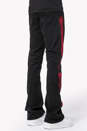 Obsidian Black Skeleton Flared Denim V2