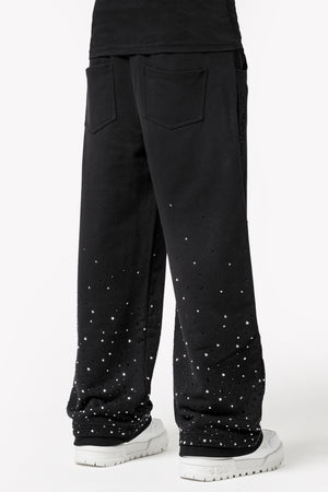 Obsidian Black Embellished Flared Sweat Pants