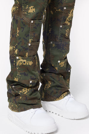 Camo Pockets Flared Denim