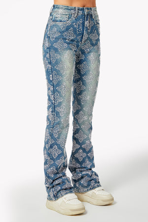 Vintage Blue Embellished Stacked Denim