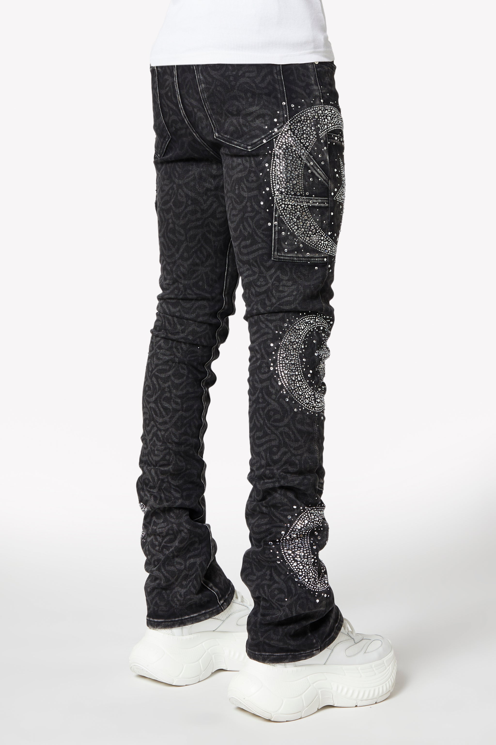 Obsidian Black Calligraphy Denim