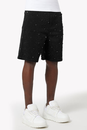 All Black Embellished Denim Shorts