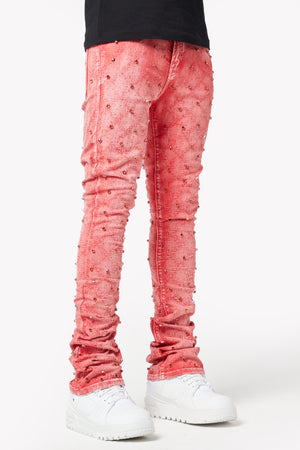 Vintage Red Embellished Denim