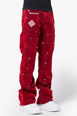 Velvet Red Pockets Flared Denim