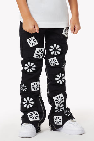 Obsidian Black Flowers Kids Denim