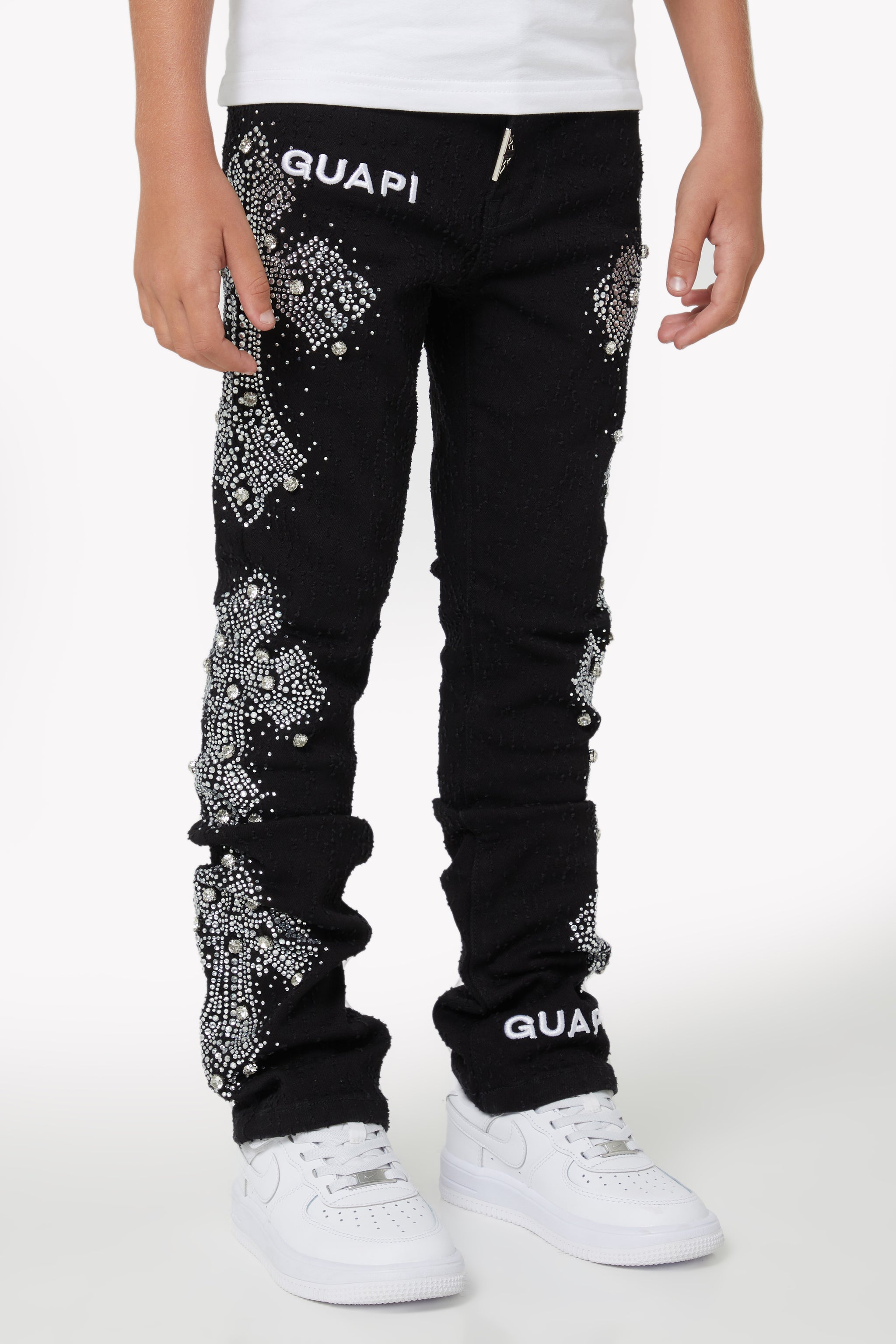 Obsidian Black Distressed Cross Kids Denim