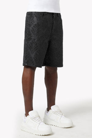 All Black Embellished Denim Shorts V2