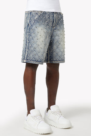 Aqua Blue Embellished Denim Shorts