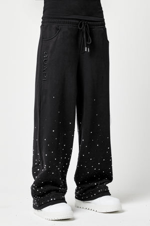 Obsidian Black Embellished Flared Sweat Pants