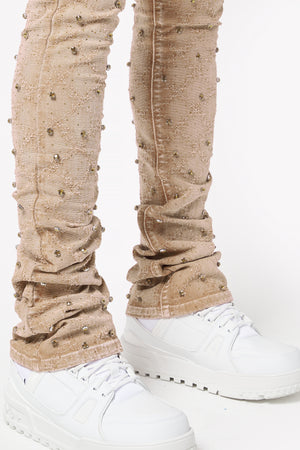 Vintage Khaki Embellished Denim