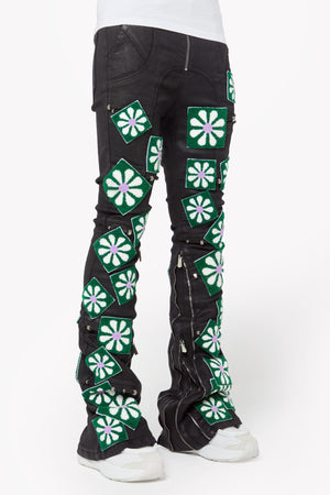 Obsidian Black Waxed Flowers Denim