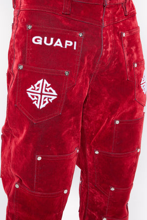 Velvet Red Pockets Flared Denim