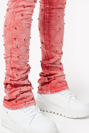 Vintage Red Embellished Denim