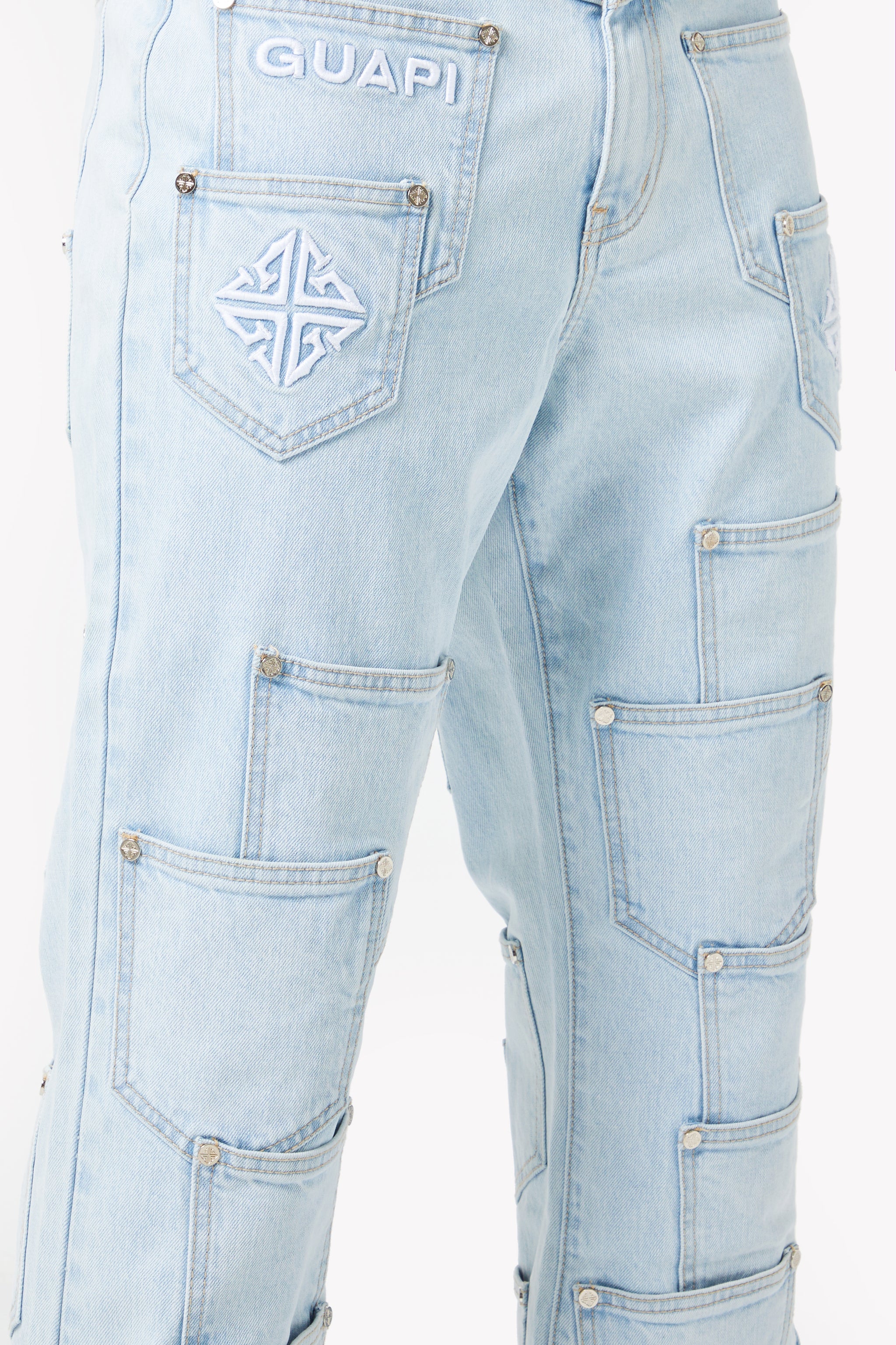 Aqua Blue Pockets Flared Denim