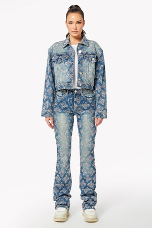 Vintage Blue Embellished Stacked Denim