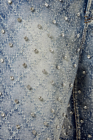 Aqua Blue Embellished Denim Shorts