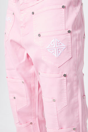 French Rose Pockets Flared Denim