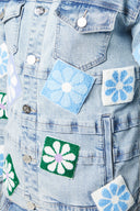 Aqua Blue Flowers Denim Jacket