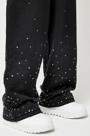 Obsidian Black Embellished Flared Sweat Pants