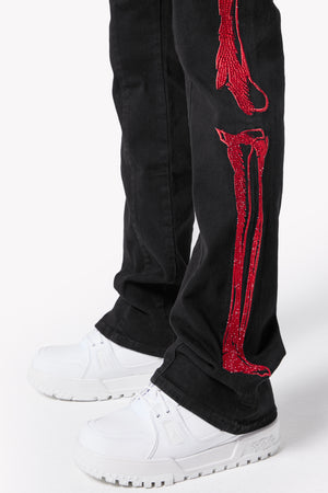 Obsidian Black Skeleton Flared Denim V2