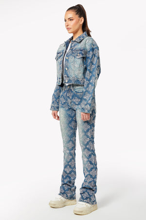 Vintage Blue Embellished Stacked Denim