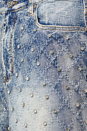 Aqua Blue Embellished Denim Shorts