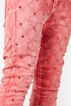 Vintage Red Embellished Denim