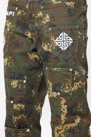 Camo Pockets Flared Denim