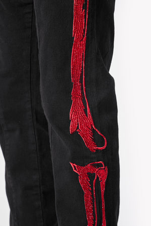 Obsidian Black Skeleton Flared Denim V2