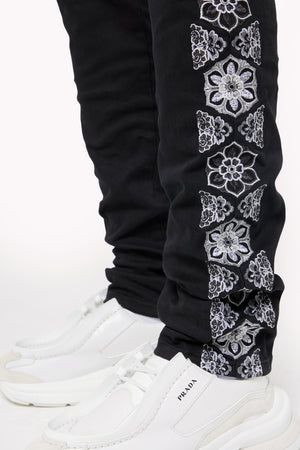 Obsidian Black Flowers Regular Denim