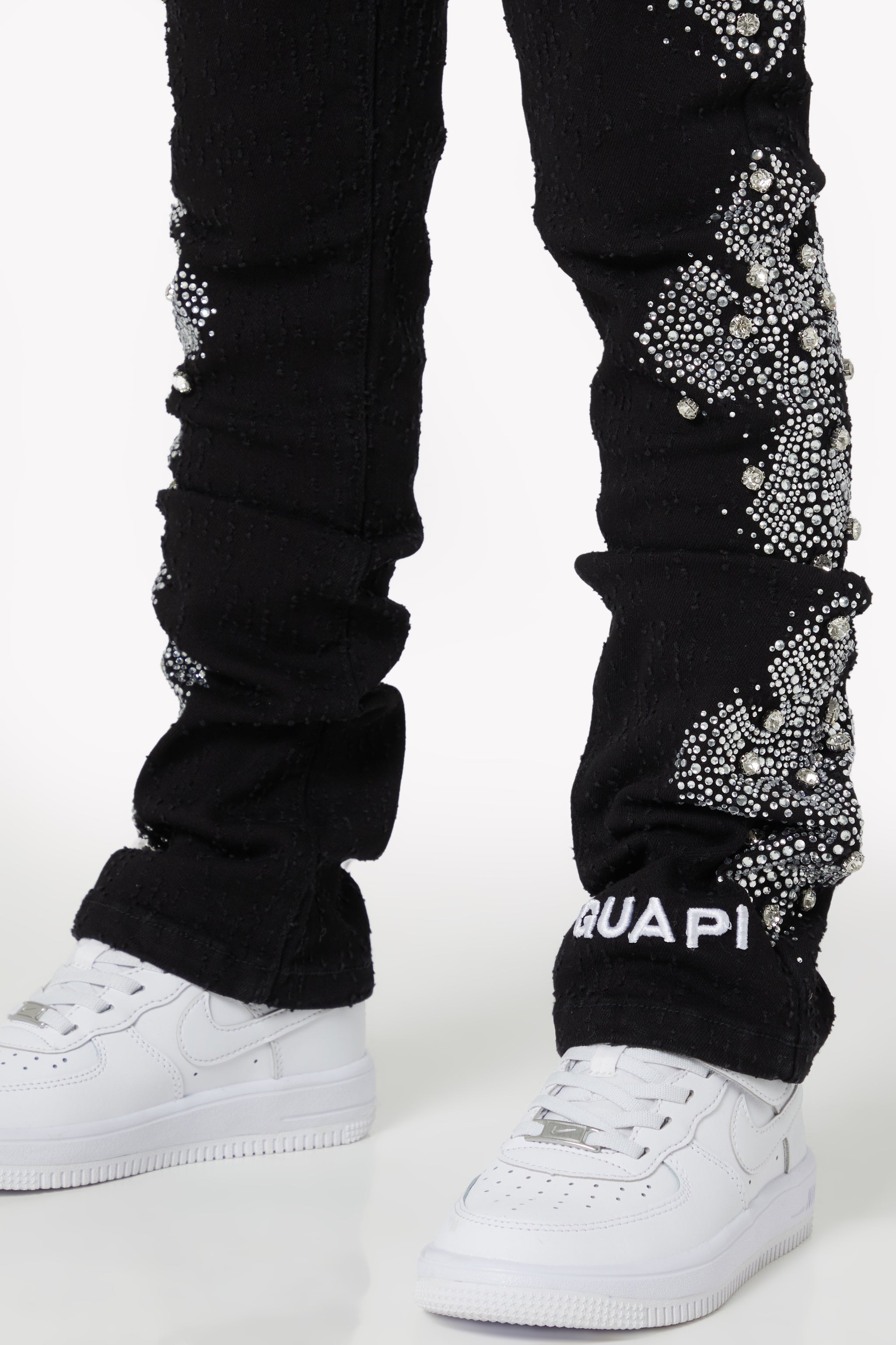 Obsidian Black Distressed Cross Kids Denim