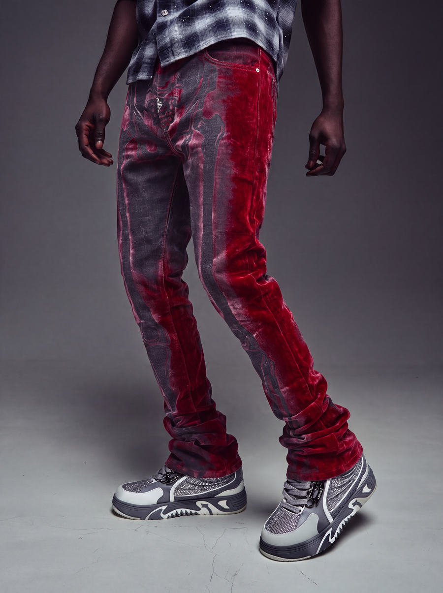 Blood Red Laser Skeleton Denim