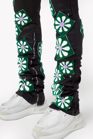 Obsidian Black Waxed Flowers Denim