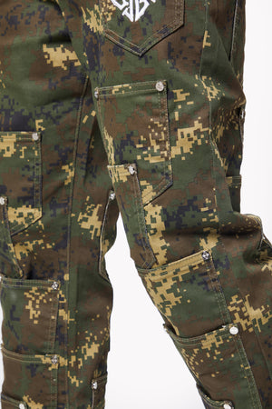 Camo Pockets Flared Denim